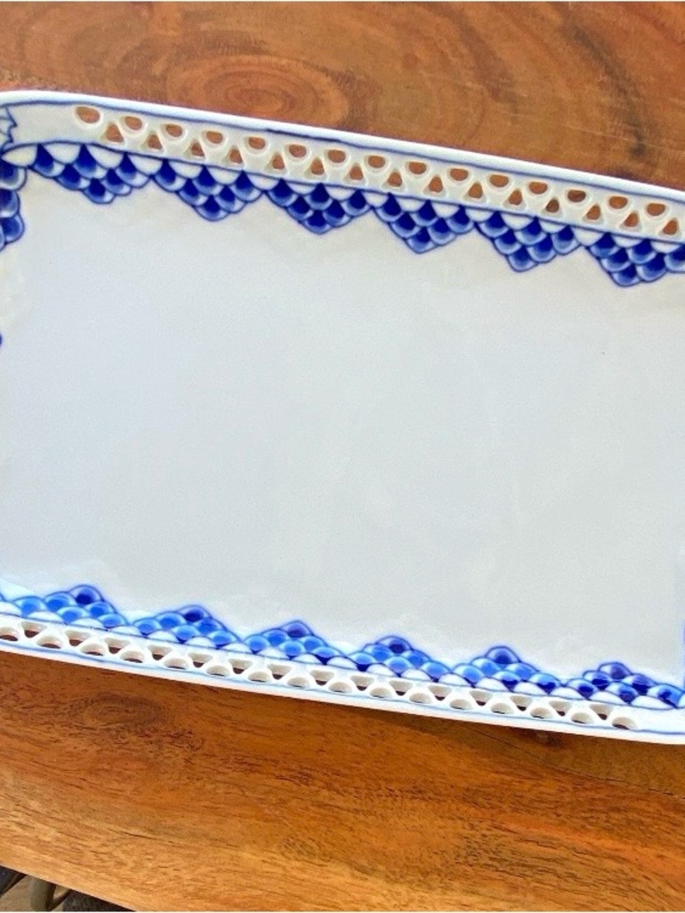VTG Bing & Grondahl Kronberg Blue/White Pierced Rect. Tray 363 1st Quality